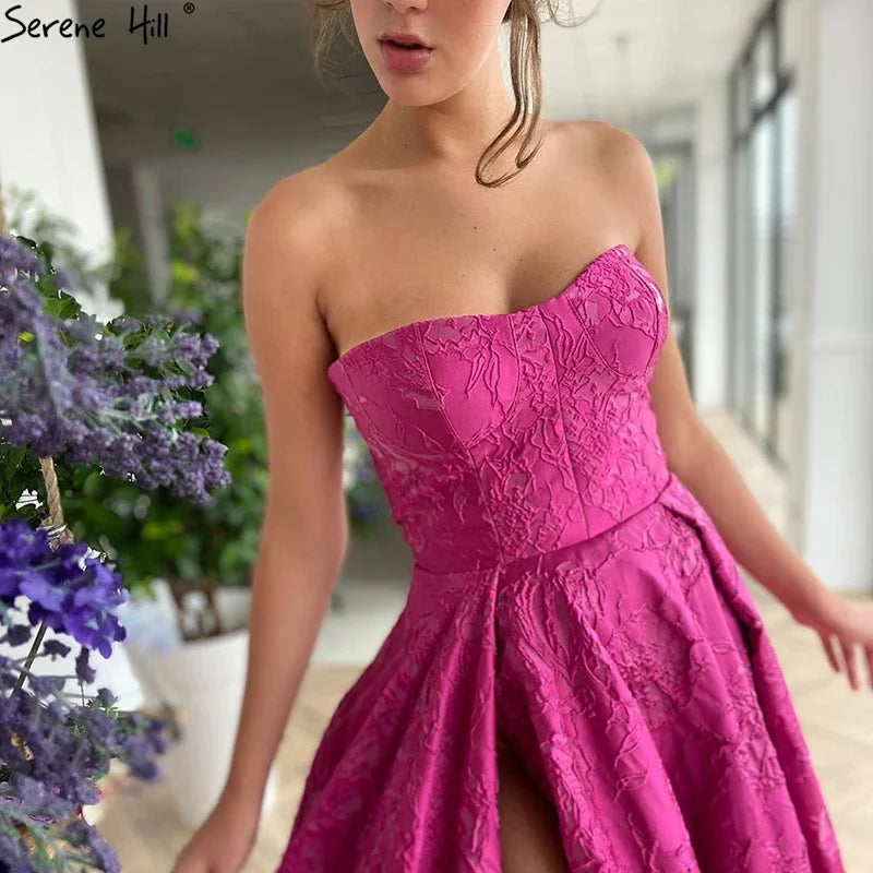 Arabic Fuchsia Elegant Evening Dresses 2025 Luxury Dubai A-Line Sleeveless Formal Dress Long Design LA70699