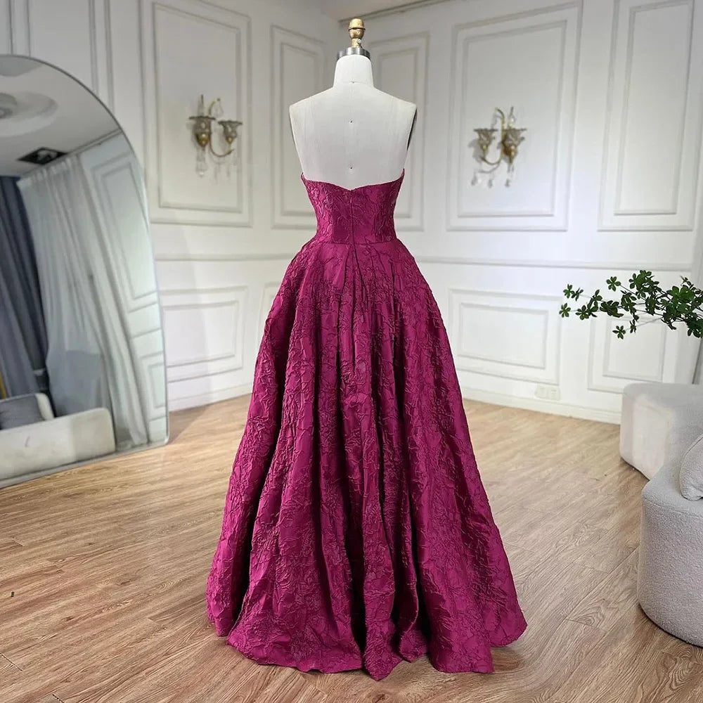 Arabic Fuchsia Elegant Evening Dresses 2025 Luxury Dubai A-Line Sleeveless Formal Dress Long Design LA70699