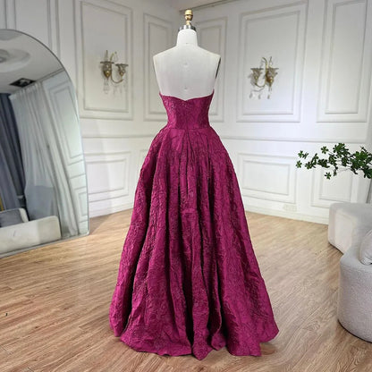 Elegante vestido de noche árabe fucsia 2025, lujoso vestido formal de Dubái, corte A, sin mangas, diseño largo LA70699 