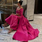 Arabic Fuchsia Satin Mermaid Strapless With Jacket Beaded Evening Dresses Gowns 2025 For Women Wedding Party LA71896