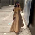Arabisch Gold Satin A-linie Perlen Kristall Luxus Dubai Abendkleider Kleider 2025 Für Frauen Hochzeit Party LA71954 