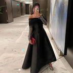 Arabisch Gold Satin A-linie Perlen Kristall Luxus Dubai Abendkleider Kleider 2025 Für Frauen Hochzeit Party LA71954 