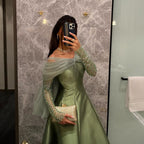 Arabisch Gold Satin A-linie Perlen Kristall Luxus Dubai Abendkleider Kleider 2025 Für Frauen Hochzeit Party LA71954 