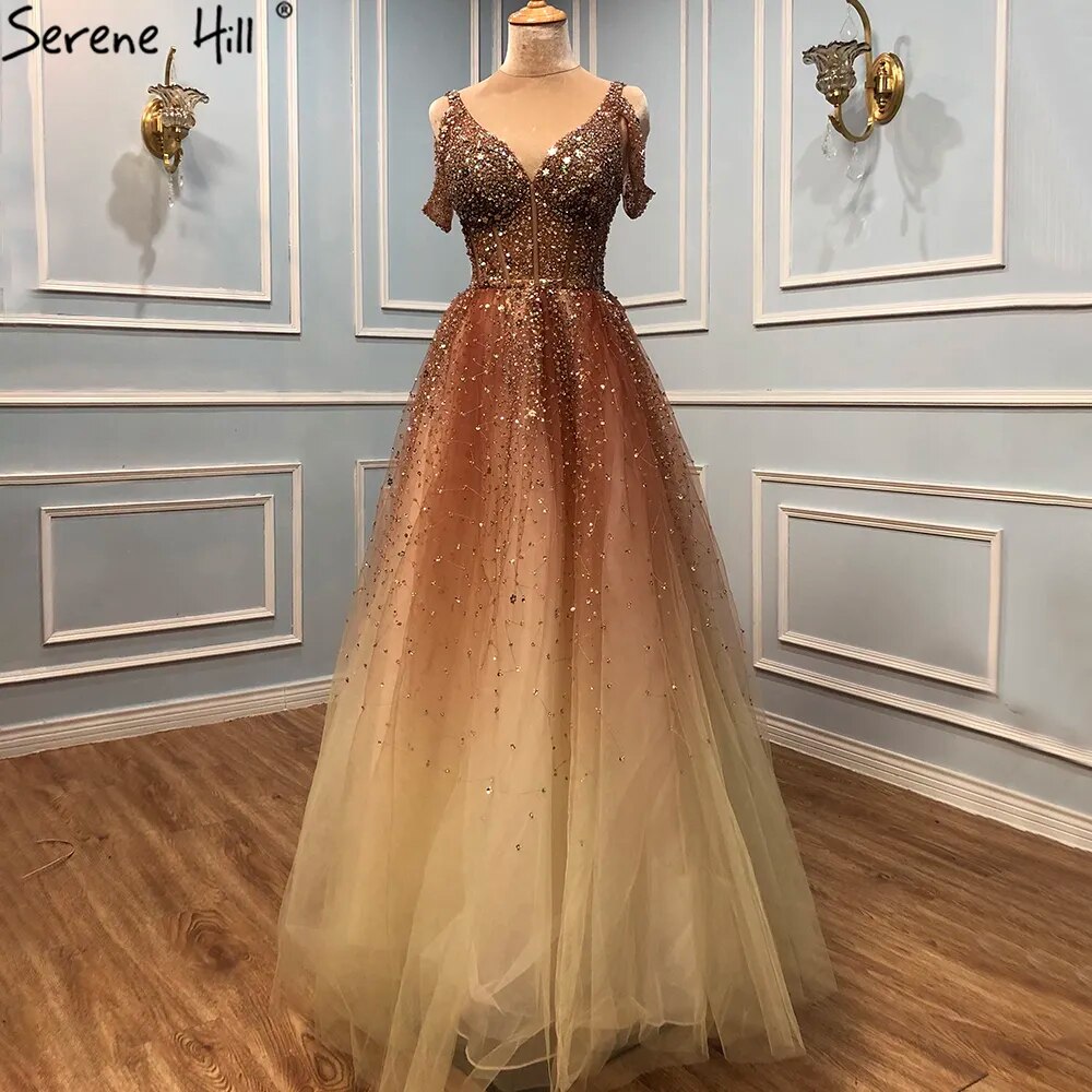 Vestidos de noche árabes rojos con cambio gradual, 2025, con cuentas, de lujo, corte A, sexys, para mujer, para fiesta de boda, LA70983 
