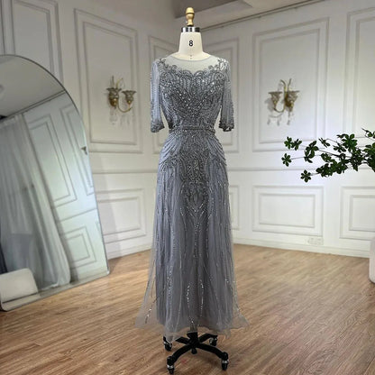 Vestido de noche elegante de sirena, largo hasta la rodilla, con cuentas, estilo árabe, gris, para mujer, para boda, fiesta, 2025, LA72559 