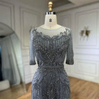 Arabic Gray Elegant Tea Length Mermaid Beaded Luxury Evening Dresses Gowns for Women Wedding Party 2025 LA72559