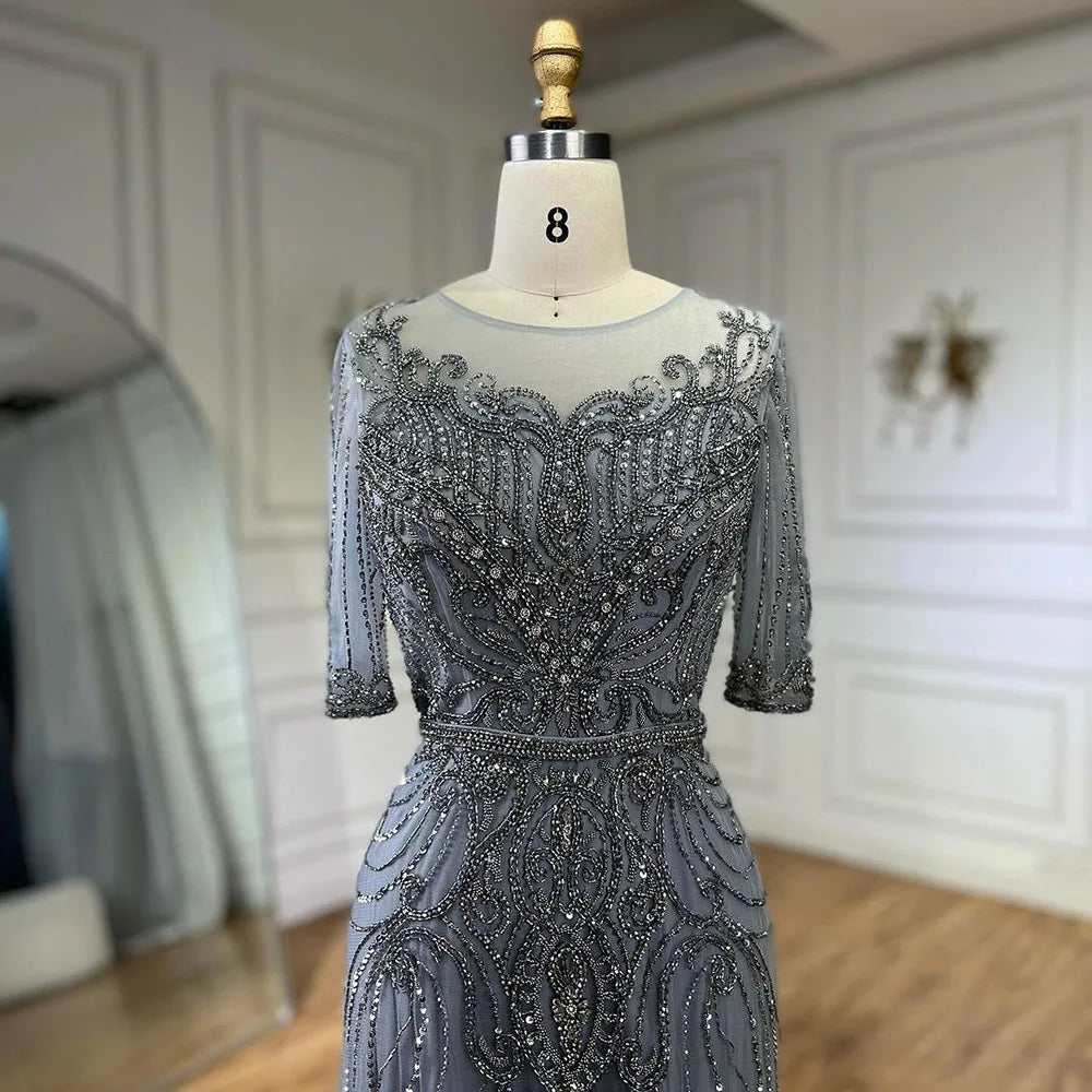 Vestido de noche elegante de sirena, largo hasta la rodilla, con cuentas, estilo árabe, gris, para mujer, para boda, fiesta, 2025, LA72559 