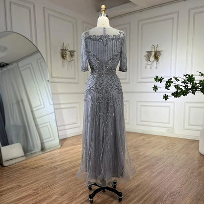 Vestido de noche elegante de sirena, largo hasta la rodilla, con cuentas, estilo árabe, gris, para mujer, para boda, fiesta, 2025, LA72559 