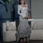 Elegante vestido de noche de satén con cuentas, estilo sirena, color gris árabe, largo hasta los tobillos, para mujer, fiesta 2025 LA72317 