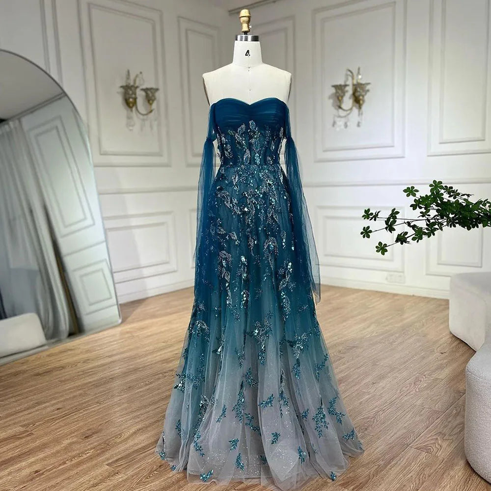 Arabic Green A-Line Elegant Strapless Beaded Long Evening Dresses for Women Elegant Party 2025 LA72520
