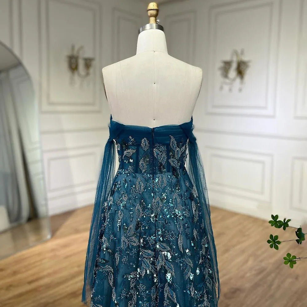 Vestido de noche largo, elegante, verde árabe, corte A, sin tirantes, con cuentas, para mujer, fiesta elegante 2025 LA72520 