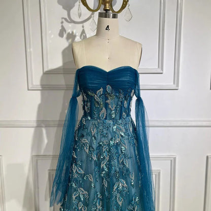 Vestido de noche largo, elegante, verde árabe, corte A, sin tirantes, con cuentas, para mujer, fiesta elegante 2025 LA72520 