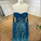 Arabic Green A-Line Elegant Strapless Beaded Long Evening Dresses for Women Elegant Party 2025 LA72520