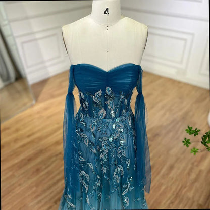 Vestido de noche largo, elegante, verde árabe, corte A, sin tirantes, con cuentas, para mujer, fiesta elegante 2025 LA72520 