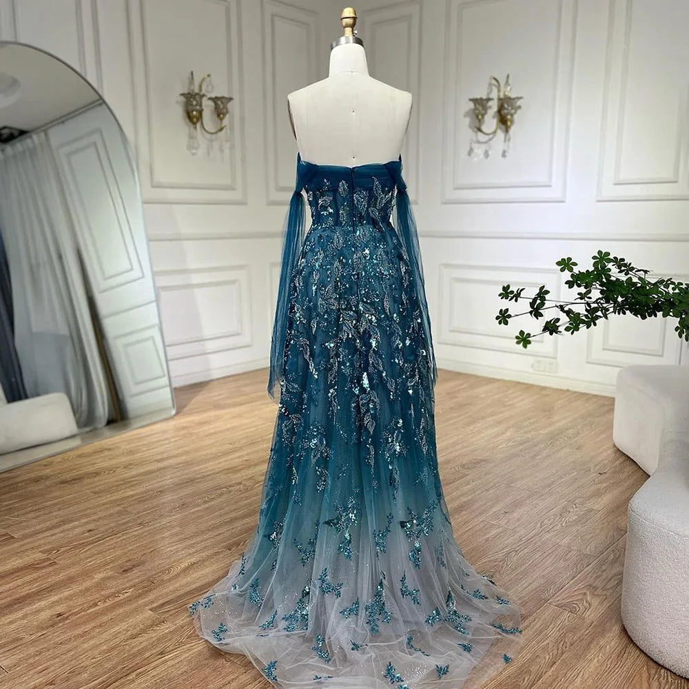Arabic Green A-Line Elegant Strapless Beaded Long Evening Dresses for Women Elegant Party 2025 LA72520