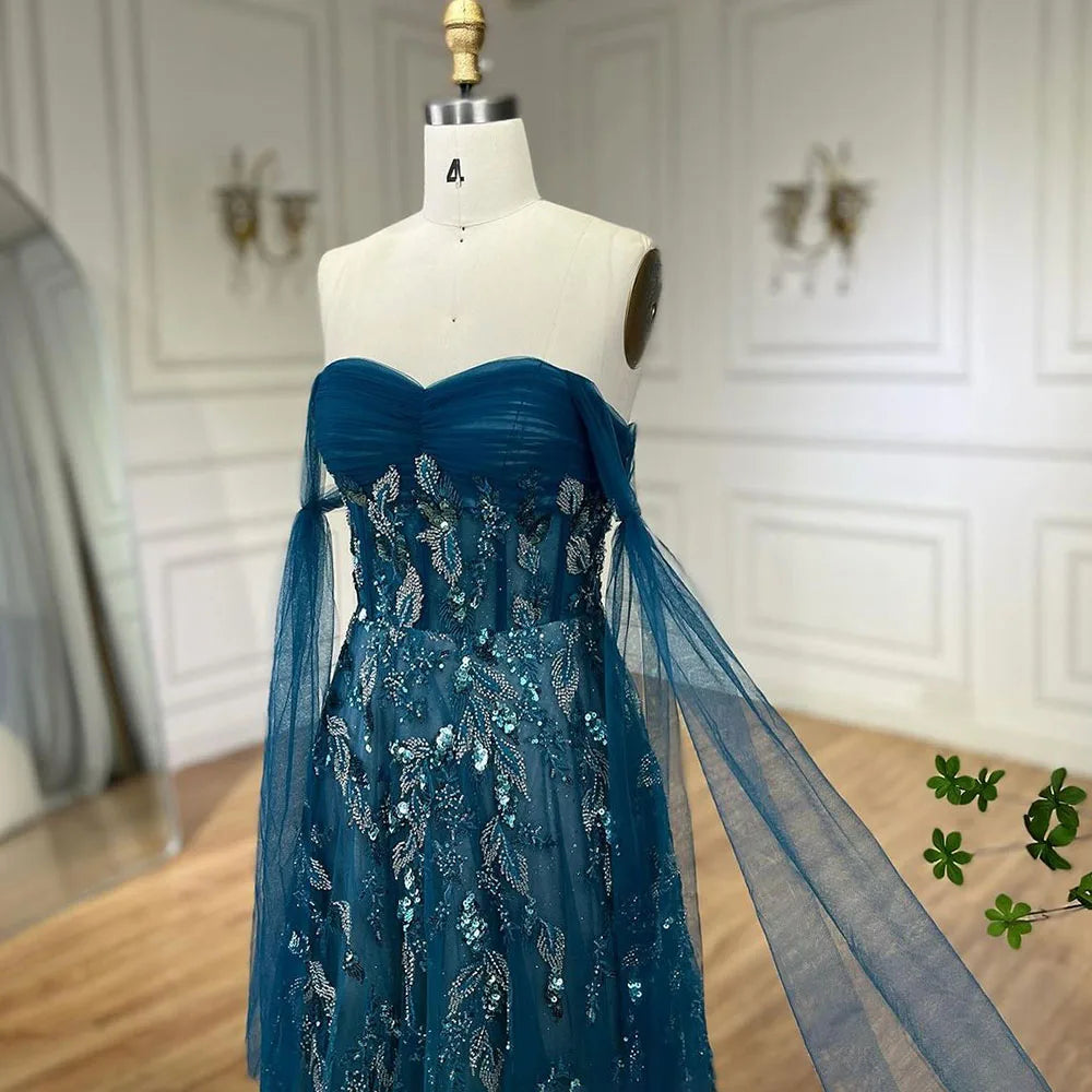 Vestido de noche largo, elegante, verde árabe, corte A, sin tirantes, con cuentas, para mujer, fiesta elegante 2025 LA72520 