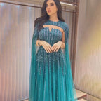 Vestidos de noche largos árabes con mangas largas tipo capa en color verde, corte A y cuentas, para mujer, para bodas, 2025, LA71912 