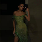 Arabisch Grün Kristall Quaste Saudi Abendkleider Kleider High Split Prom Kleid für Frauen Hochzeit Party 2025 LA72490 