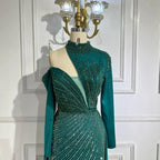Arabic Green Elegant Mermaid One Shoulder Beaded Luxury Dubai Evening Dresses Gowns For Women Wedding Party LA72550