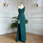 Arabic Green Elegant Mermaid Sexy High Split Beaded Long Evening Dresses Gowns 2025 For Women Wedding Party LA71779A