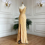 Arabic Green Elegant Mermaid Sexy High Split Beaded Long Evening Dresses Gowns 2025 For Women Wedding Party LA71779A