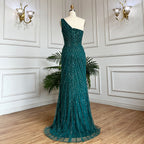 Arabic Green Elegant Mermaid Sexy High Split Beaded Long Evening Dresses Gowns 2025 For Women Wedding Party LA71779A
