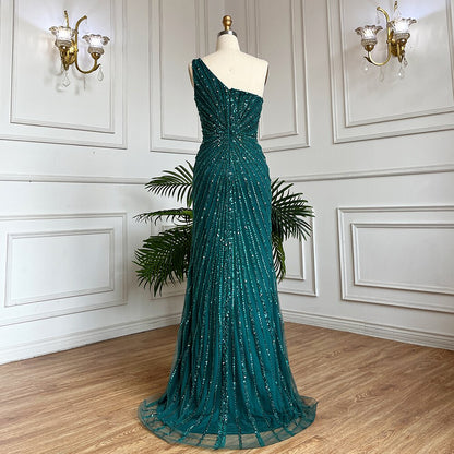 Vestido de noche largo estilo sirena, elegante, sexy, con abertura alta y cuentas, estilo árabe, verde, para mujer, para fiesta de boda, LA71779A 