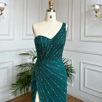 Vestido de noche largo estilo sirena, elegante, sexy, con abertura alta y cuentas, estilo árabe, verde, para mujer, para fiesta de boda, LA71779A 