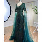 Arabisch Grüne Meerjungfrau Elegante Perlen Abendkleider Mit Cape-Ärmeln Kleider Für Frauen Hochzeit Party 2025 LA72131 