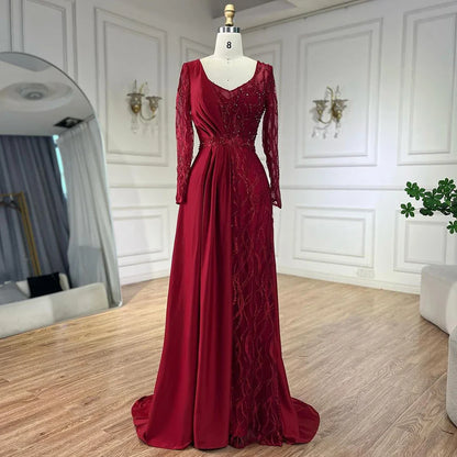 Elegante vestido de noche árabe de sirena verde con encaje satinado y cuentas de lujo estilo Dubái para mujer, para fiesta de boda LA71860A 