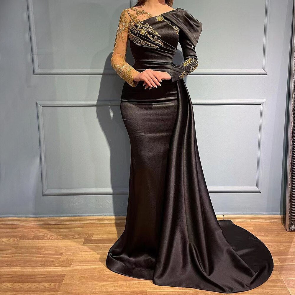Vestido de noche árabe verde sirena con escote en V, elegante sobrefalda de encaje de lujo con cuentas, 2025, para mujer, fiesta LA71578 