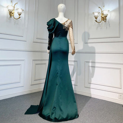 Vestido de noche árabe verde sirena con escote en V, elegante sobrefalda de encaje de lujo con cuentas, 2025, para mujer, fiesta LA71578 