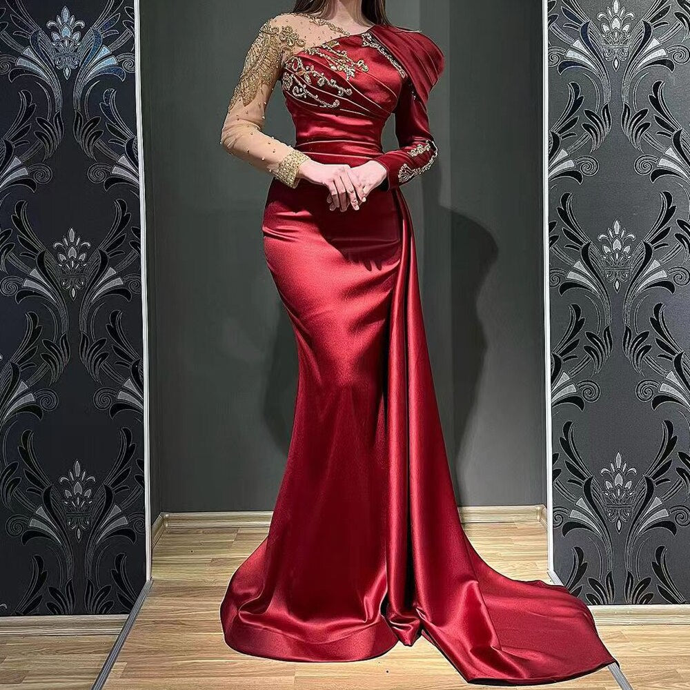 Vestido de noche árabe verde sirena con escote en V, elegante sobrefalda de encaje de lujo con cuentas, 2025, para mujer, fiesta LA71578 