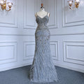 Elegante vestido de noche árabe gris sirena con tirantes finos, de lujo, con cuentas, para mujer, fiesta, LA71652 