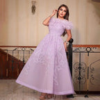 Vestido de noche de lujo con plumas y cuentas, corte en A, largo hasta el tobillo, color lila árabe, para mujer, para boda, fiesta, 2025, LA71932 