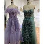 Vestido de noche de lujo con plumas y cuentas, corte en A, largo hasta el tobillo, color lila árabe, para mujer, para boda, fiesta, 2025, LA71932 