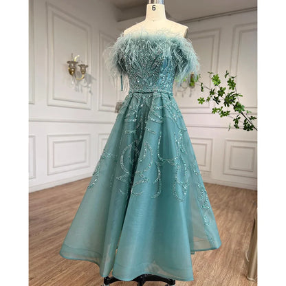 Vestido de noche de lujo con plumas y cuentas, corte en A, largo hasta el tobillo, color lila árabe, para mujer, para boda, fiesta, 2025, LA71932 