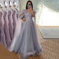 Abendkleid im Meerjungfrau-Stil mit Perlenbesatz und Quaste in Silber und Lila LA71814