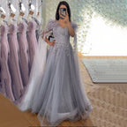 Abendkleid im Meerjungfrau-Stil mit Perlenbesatz und Quaste in Silber und Lila LA71814