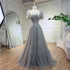 Arabic Lilac Elegant A Line Short Sleeveless Luxury Evening Dresses Beaded For Women Wedding Party 2025 LA72273