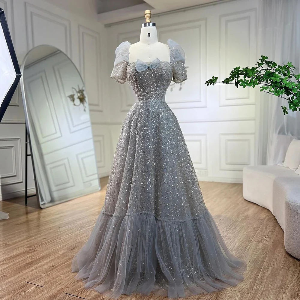 Arabic Lilac Elegant A Line Short Sleeveless Luxury Evening Dresses Beaded For Women Wedding Party 2025 LA72273