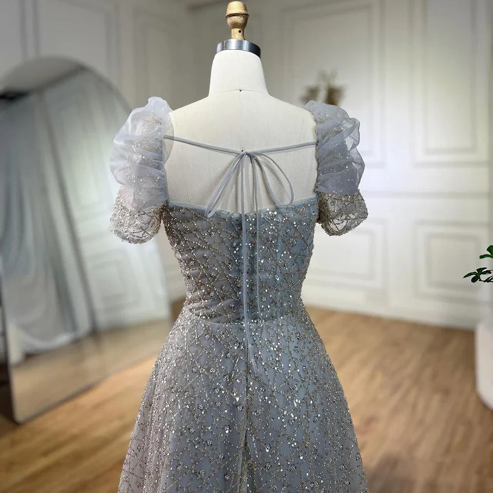 Arabic Lilac Elegant A Line Short Sleeveless Luxury Evening Dresses Beaded For Women Wedding Party 2025 LA72273