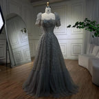Arabic Lilac Elegant A Line Short Sleeveless Luxury Evening Dresses Beaded For Women Wedding Party 2025 LA72273