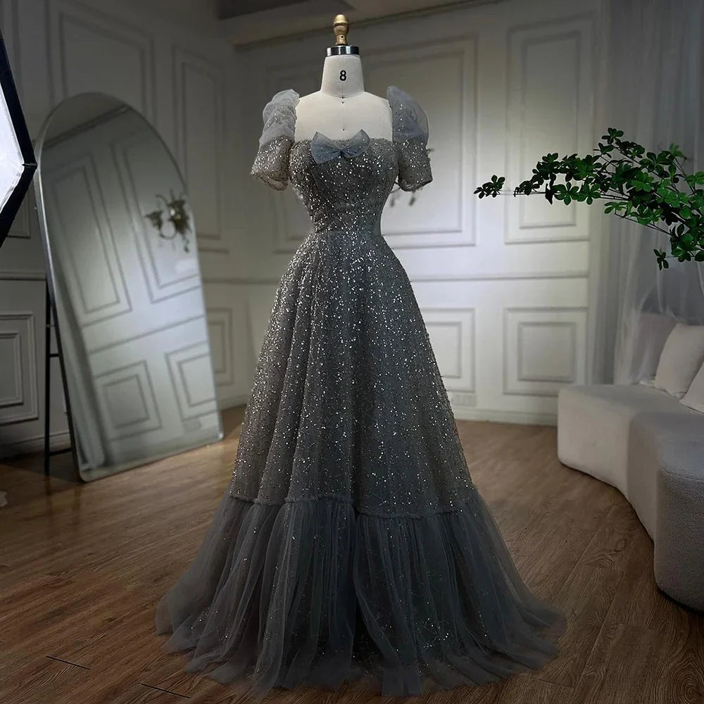 Arabic Lilac Elegant A Line Short Sleeveless Luxury Evening Dresses Beaded For Women Wedding Party 2025 LA72273