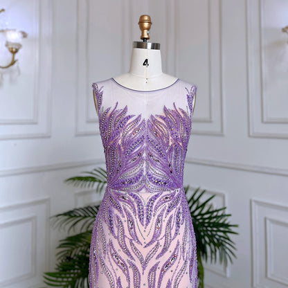 Elegante vestido de noche largo estilo sirena árabe lila con cuentas de lujo de Dubái para mujer, vestido de fiesta de boda 2025 LA71962 