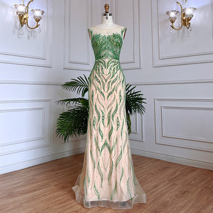 Elegante vestido de noche largo estilo sirena árabe lila con cuentas de lujo de Dubái para mujer, vestido de fiesta de boda 2025 LA71962 