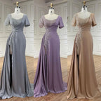 Arabic Lilac Mermaid Elegant Satin Beaded Luxury Dubai Gray Evening Dresses Gowns For Women Wedding Party LA72583