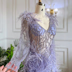 Arabic Lilac Mermaid Sexy High Split With Skirt Beaded Feathers Evening Dresses Gowns 2025 For Women Party LA71989