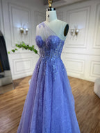 Arabisches lilafarbenes One-Shoulder-A-Linien-Spitzenapplikationen-Luxus-Ballkleid für Damenparty 2025 LA72637 