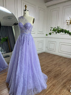 Arabisches lilafarbenes One-Shoulder-A-Linien-Spitzenapplikationen-Luxus-Ballkleid für Damenparty 2025 LA72637 
